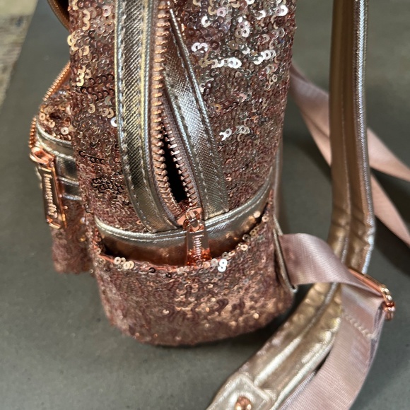 Disney Parks Loungefly Minnie Mouse Rose Gold Sequin Mini Backpack